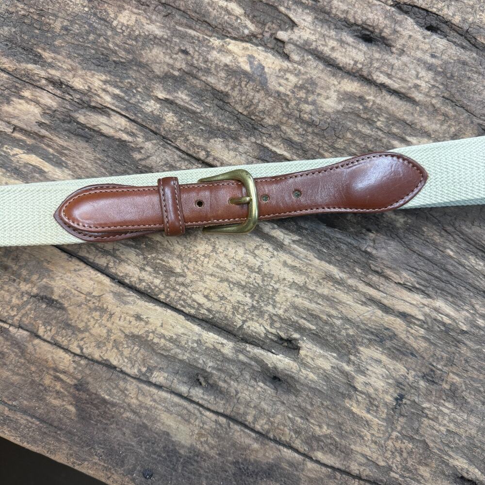 Vintage Coach 3880 Belt Size 38 Natural Canvas Leather Brass Buckle USA Made Tan